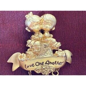 Vintage PMI Gold Tone Precious Moments Love One Another Charm Brooch Lapel Pin